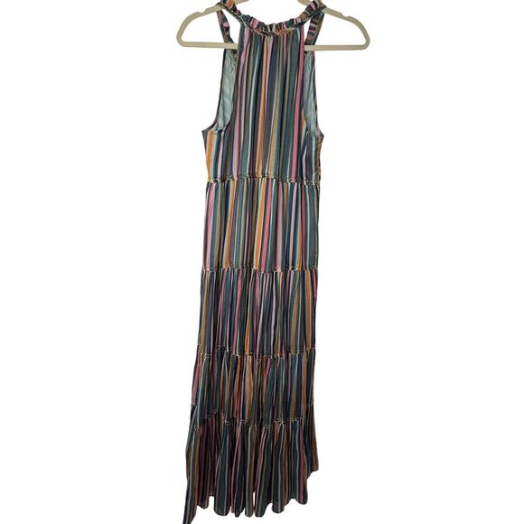 Love The Label Anthropologie Multicolor Striped Maxi Dress M Boho Beaded Tassel - Picture 4 of 10